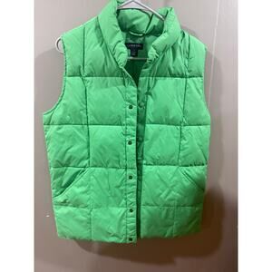 Large Lands End Vest Womens Green Puffer Quilted Down Filled Insulated